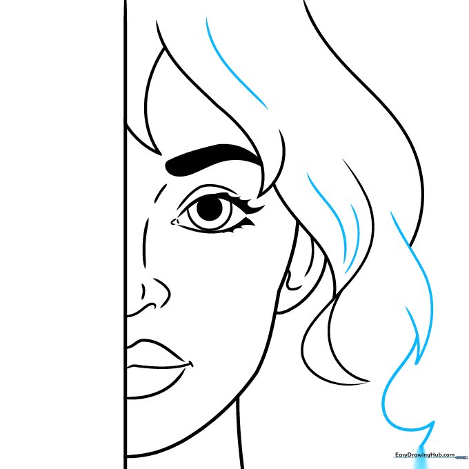 Adding texture lines to the hair for a flowing effect.