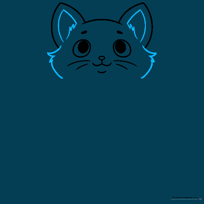 Adding jagged, sketchy lines around the cat's head to represent fluffy fur texture.
