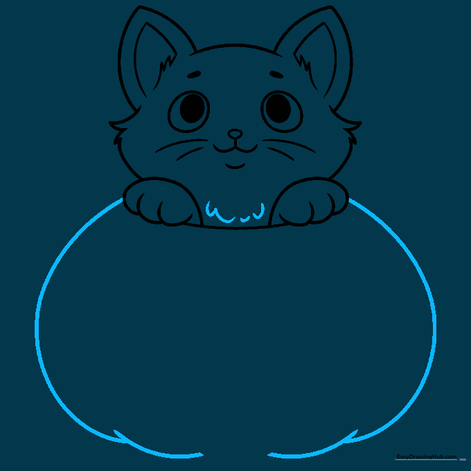 Drawing the large, rounded outline of the pumpkin surrounding the cat.