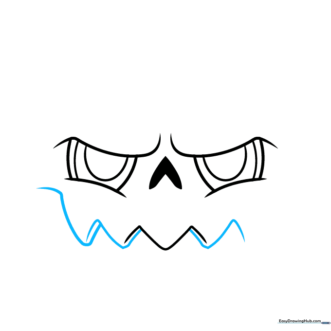 Drawing sharp triangular teeth inside the pumpkin mouth guide.