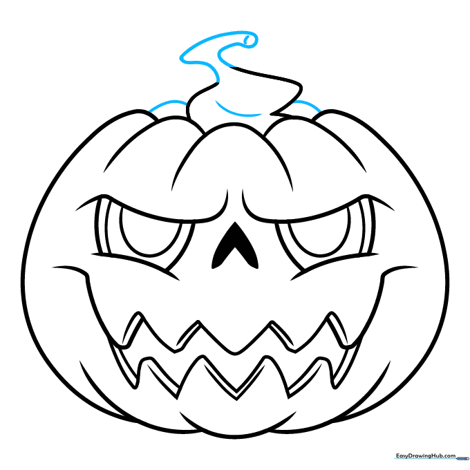 Finalizing the pumpkin outline and stem details.