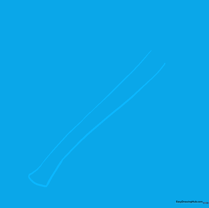 Pencil sketch showing two parallel curved lines forming the base of a hammer handle.