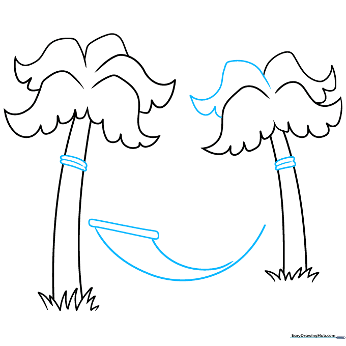Two palm trees connected by a sagging, curved line representing a hammock.