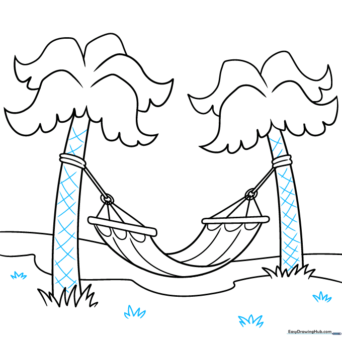Palm trees with cross-hatched bark texture and additional grass details.