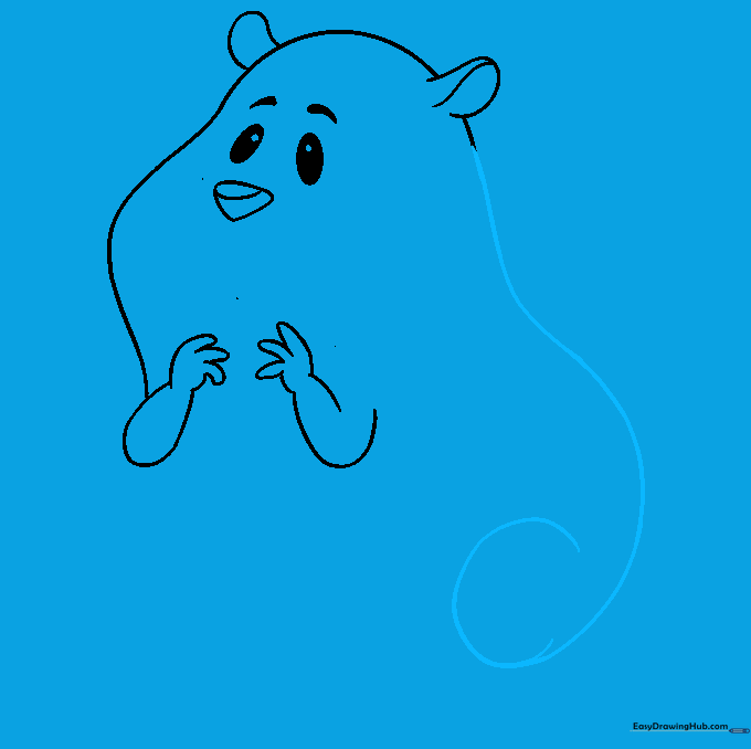 Outlining the hamster's back and the shape of the folded rear leg.