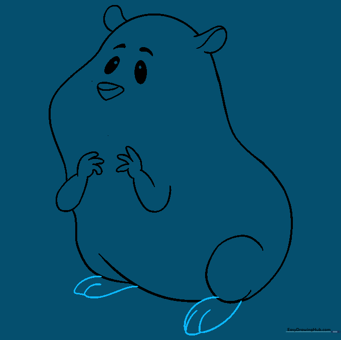 Adding small feet and toe details to the hamster's legs.