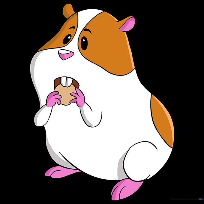The finished, colored cartoon hamster drawing.