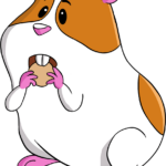 A colorful, finished illustration of a cute cartoon hamster holding a snack.