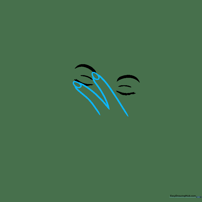 Two finger shapes sketched with oval fingernails extending from the eye area.
