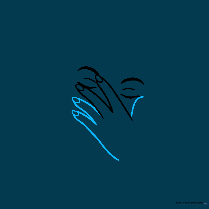Four fingers sketched in a curved position resting over the eye and cheek area.