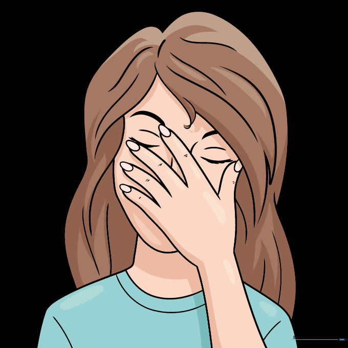 The final colored drawing of a person with a hand covering their face.