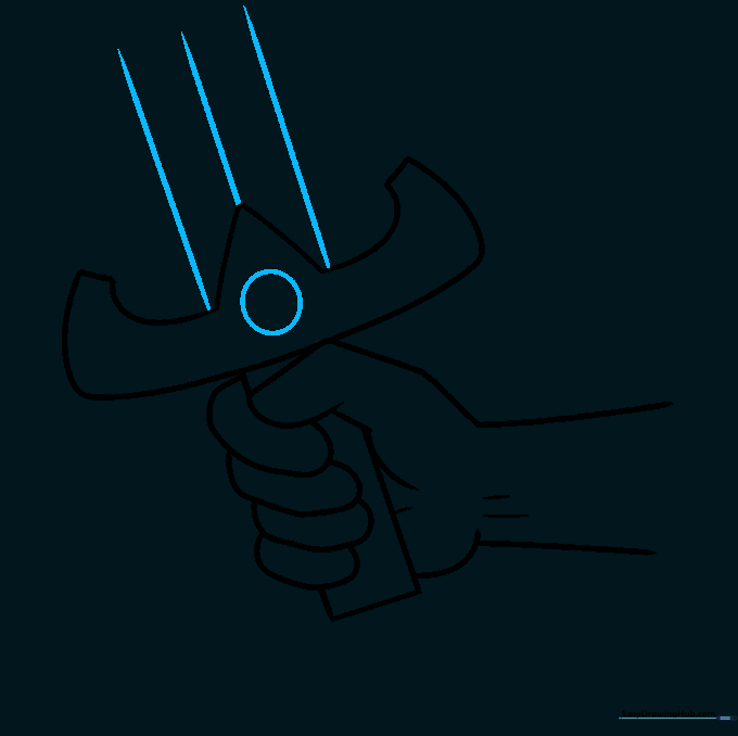 Blade lines extending upward from the crossguard with a central circle detail.