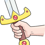 Finished, vibrant illustration of a hand gripping a sword, ready for a fantasy adventure.