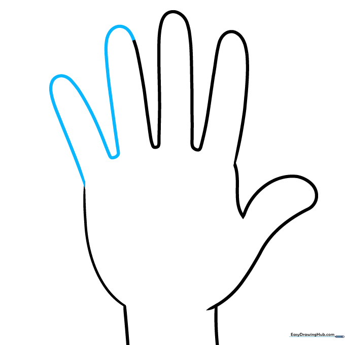 Adding the final pinky finger to complete the hand outline.