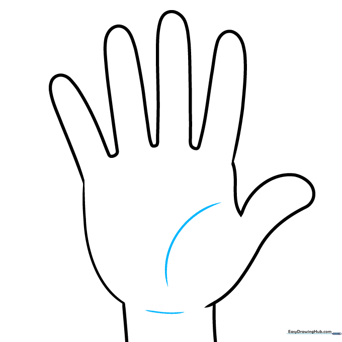 Adding curved lines to the palm to indicate skin folds and wrist structure.