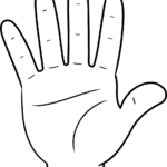 A clear, finished line drawing of a human hand, perfect for coloring.