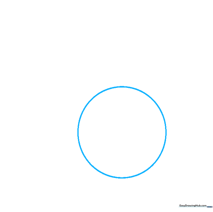 A simple light pencil circle drawn on white paper representing the base of a palm.
