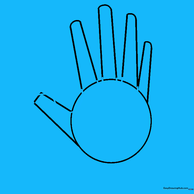 Adding curved lines between fingers to define the webbing of the hand.
