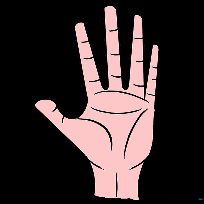 A finished, colored drawing of a hand.