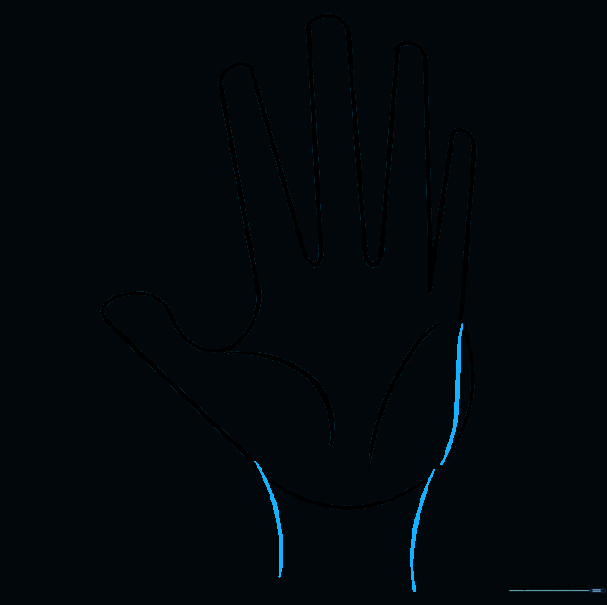 Sketching the wrist area with smooth, connecting lines.