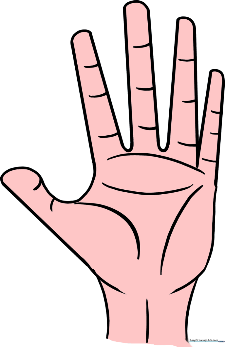 A colorful, finished illustration of a hand, showcasing the final result of the tutorial.
