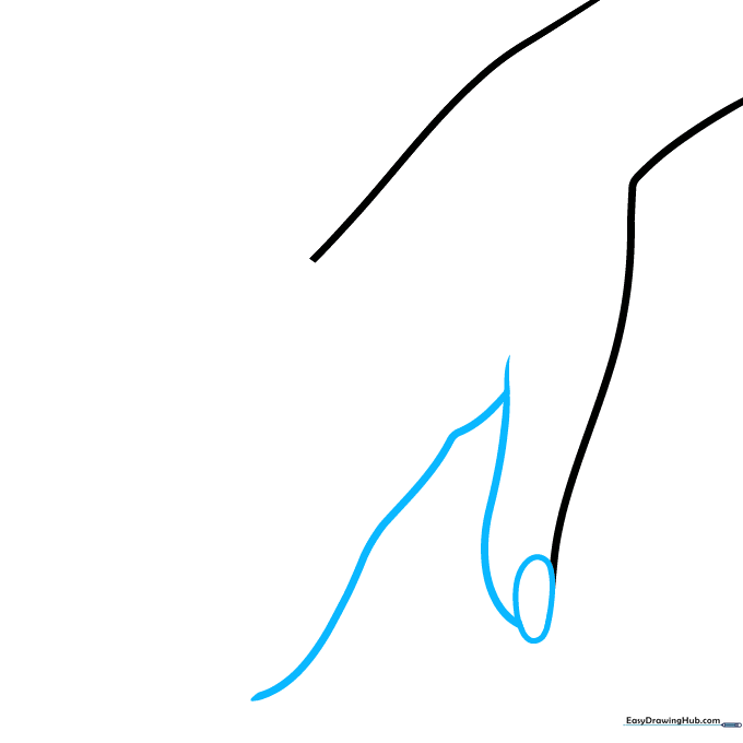 Outline of a thumb with a small oval fingernail attached to a wrist.