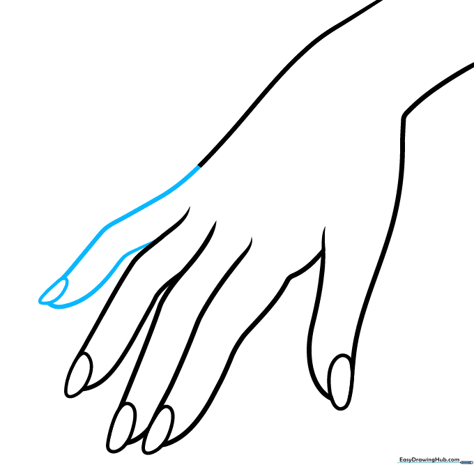 Completing the hand outline by adding the pinky finger.