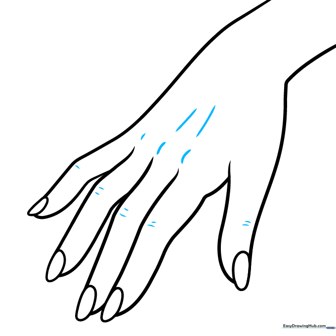 Adding subtle knuckle and tendon lines to the back of the hand.