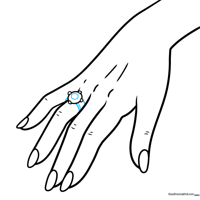 Adding a hexagonal diamond shape and band details to the ring.