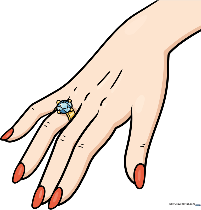 Colorful illustration of a hand wearing a diamond ring, showcasing the final result of the tutorial.