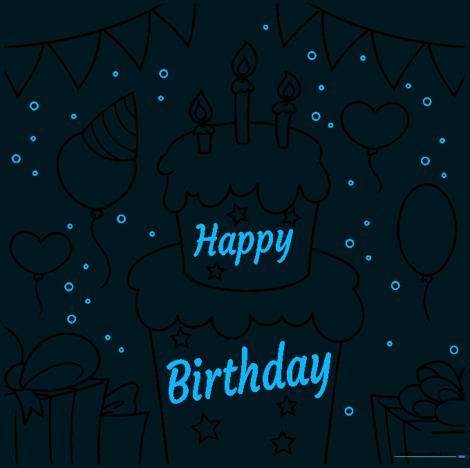 Adding the text 'Happy Birthday' and confetti circles to the drawing.