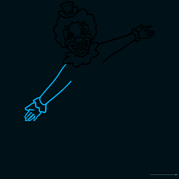 Clown torso with both arms extended, showing symmetrical sleeves and hands.