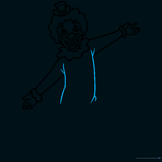 Clown torso outline with fabric folds indicated by Y-shaped lines.