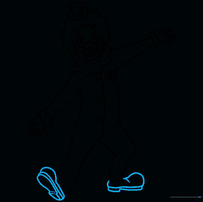 Full body outline of the clown including large, rounded clown shoes.