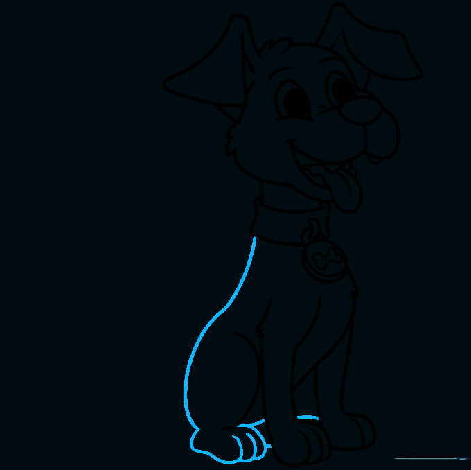 Drawing showing the full body outline of the sitting dog.