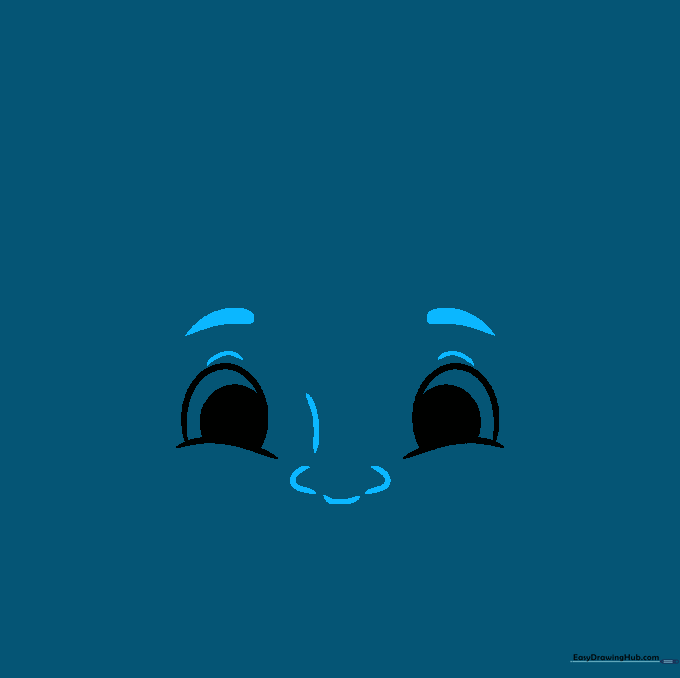 Drawing eyebrows and a simple nose structure between the eyes.