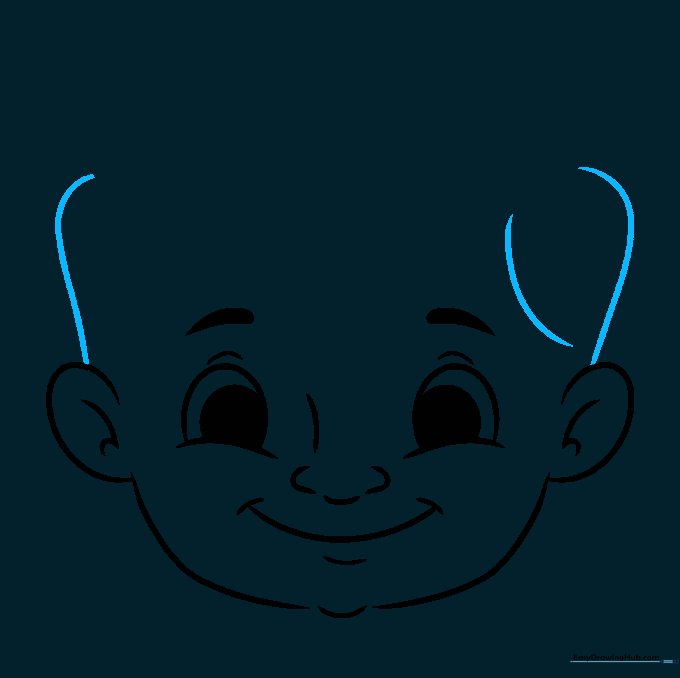 Sketching the initial hairline and top of the head.