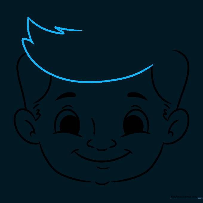 Drawing a sweeping lock of hair across the forehead.