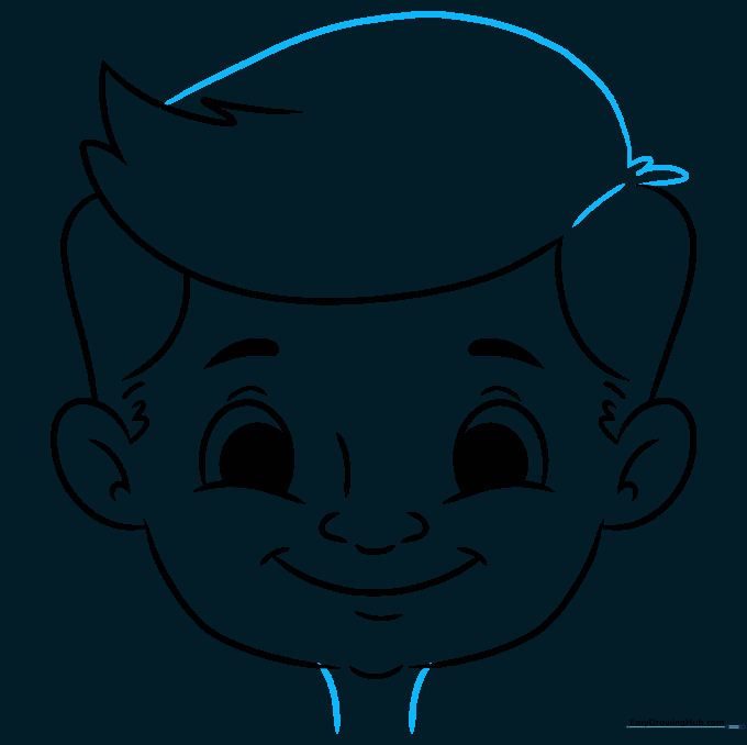 Completing the hair outline and adding the neck.