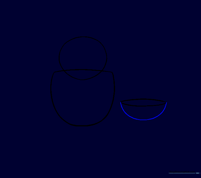 A U-shaped line added to the oval to create the appearance of a hollow egg cap.