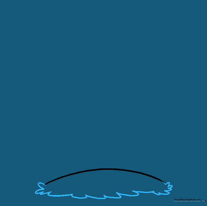 Drawing the grassy ground using small, connected curved lines at the base of the hill.