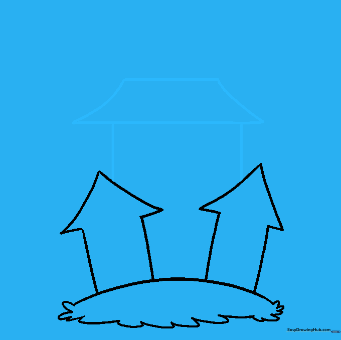 Adding the central, taller main house structure with a slanted roof.