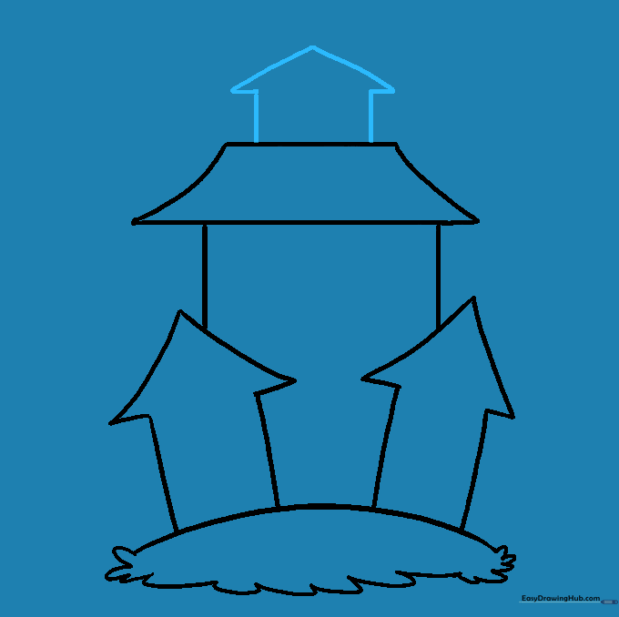 Drawing a small, peaked attic tower on the roof of the main house.
