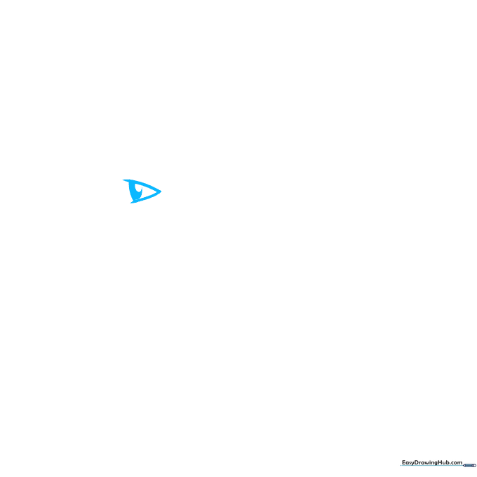 Close-up sketch of a single eye with a pupil and V-shaped eyelid outline.