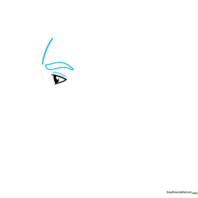 Drawing showing the addition of an eyebrow and the start of the forehead curve.