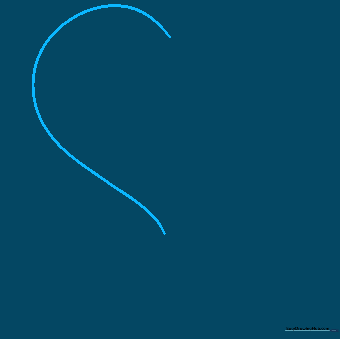 Pencil sketch of a single curved line forming the left side of a heart shape.