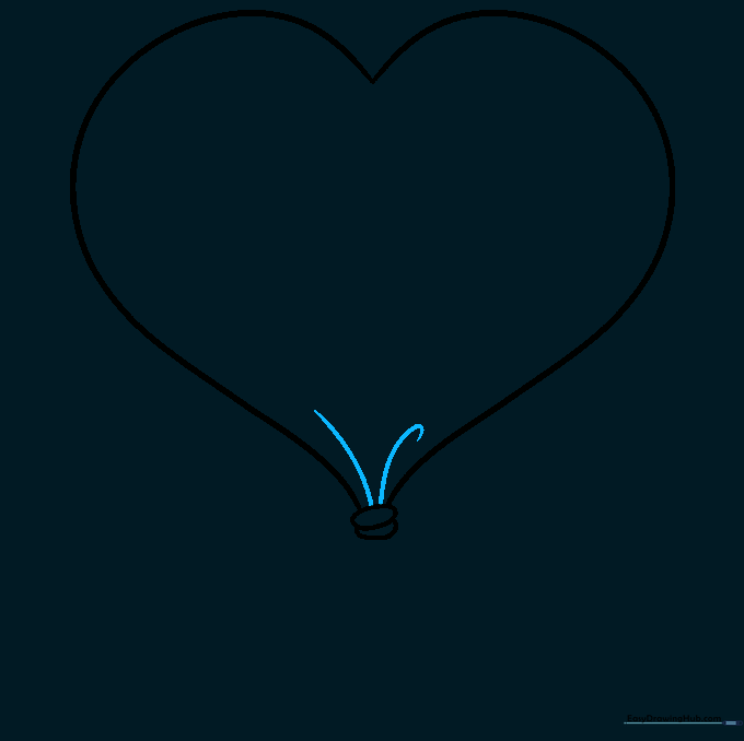 Two curved lines drawn inside the heart shape, starting from the knot and moving upward.