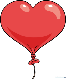 A vibrant, finished heart balloon illustration with string, ready for a Valentine's card.