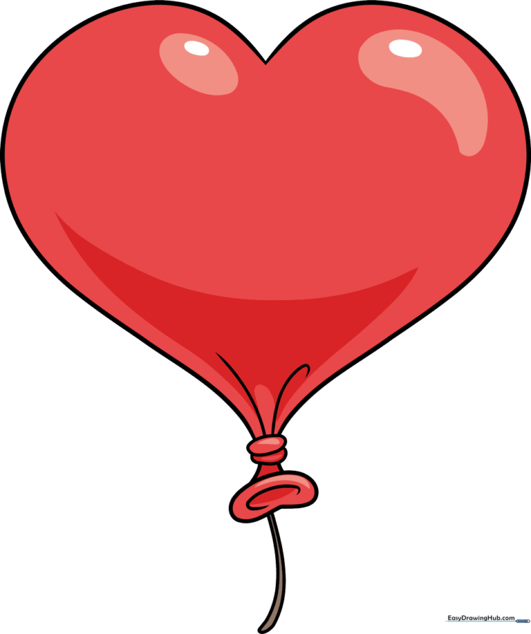A vibrant, finished heart balloon illustration with string, ready for a Valentine's card.