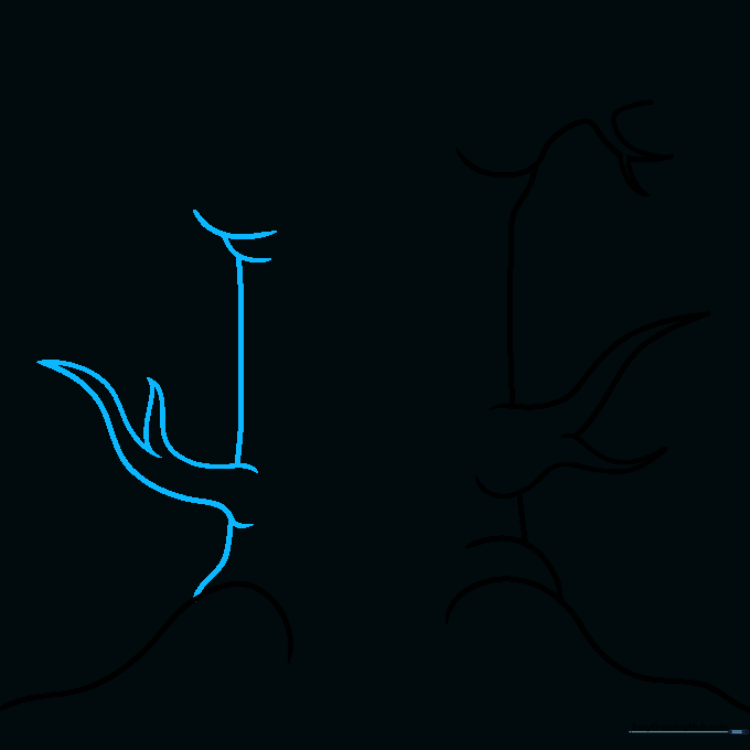 Adding more wavy lines to the tree branch to create texture.